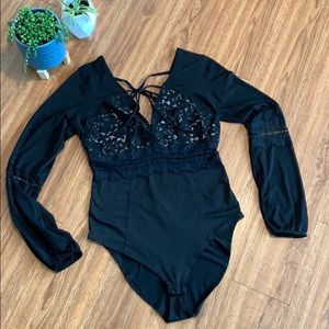 Forever 21+ Black Lace Bodysuit Size XL (0X)